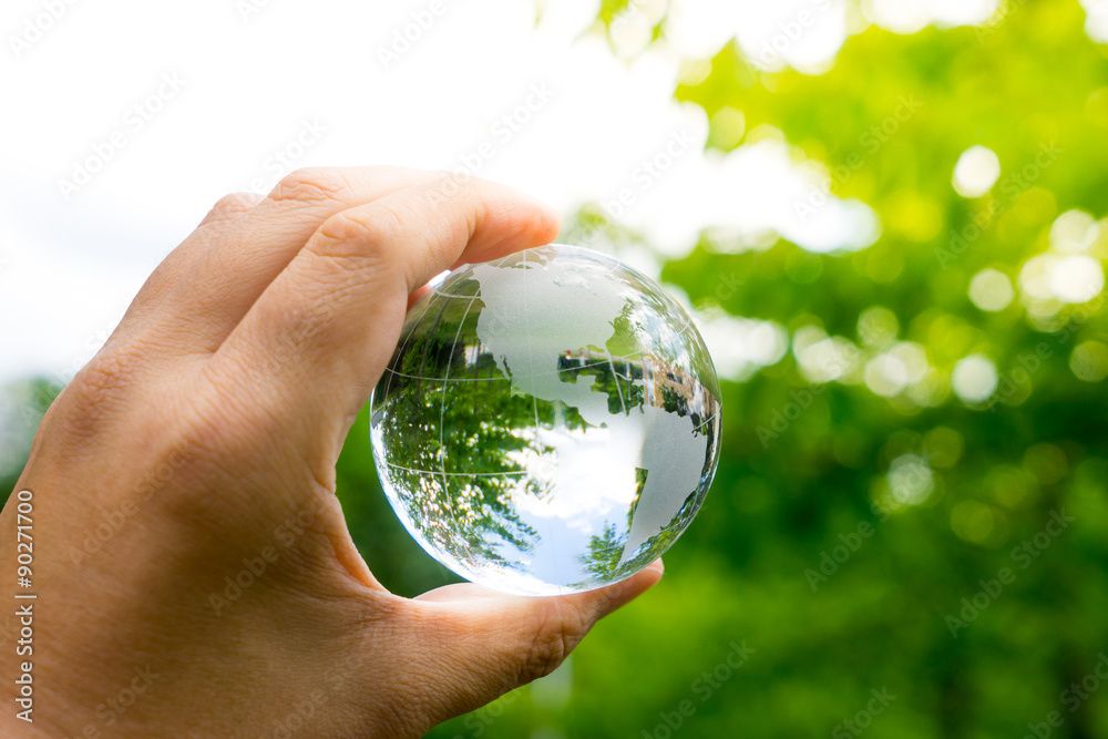 Green & Eco environment, glass globe in the garden