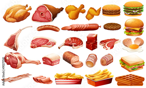 Different kind of meat and food