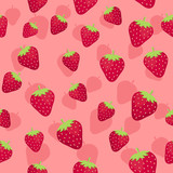 Seamless pattern vector illustration of strawberries fruit in shadow pink background.