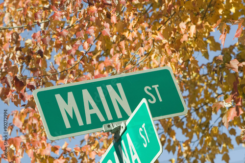 Main Street USA and autumn leaves, New Hampshire, New England