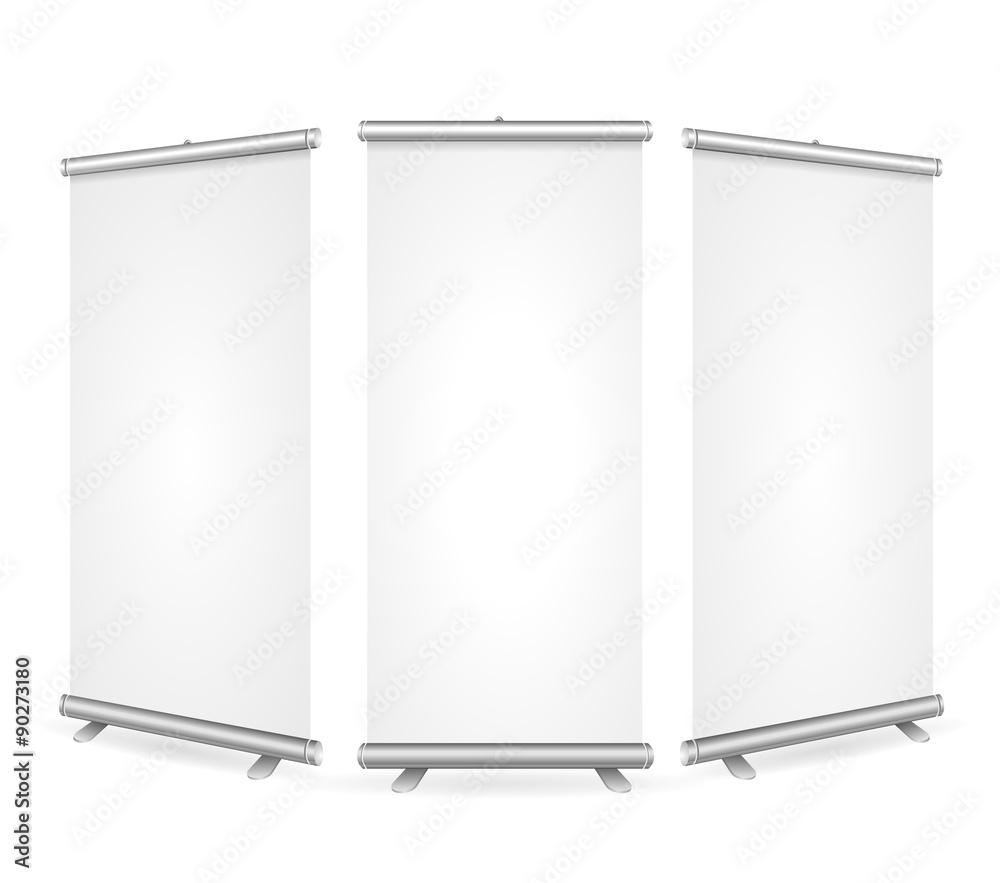 Blank Roll Up Banner 3 Display View Template. Vector Blank Roll Up Banner 3 Display View Template. Vector