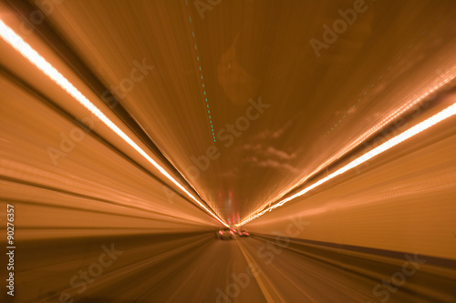 Streaked lights while driving through Lincoln Tunnel in New York City to New Jersey