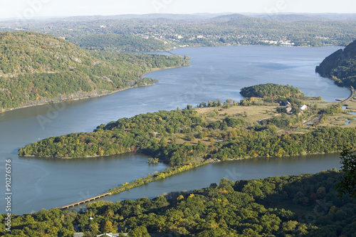 Autumn view overlook of Hudson Valley and River at Bear Mountain State Park  New York