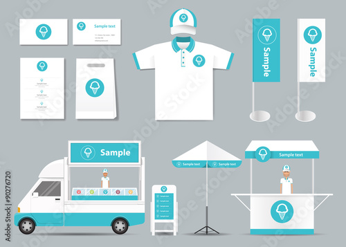 concept for ice cream shop identity mock up template. card .menu.polo shirt.vector