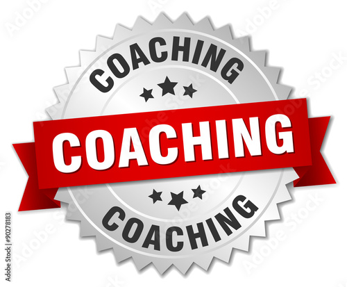 coaching 3d silver badge with red ribbon
