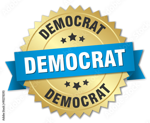 democrat 3d gold badge with blue ribbon