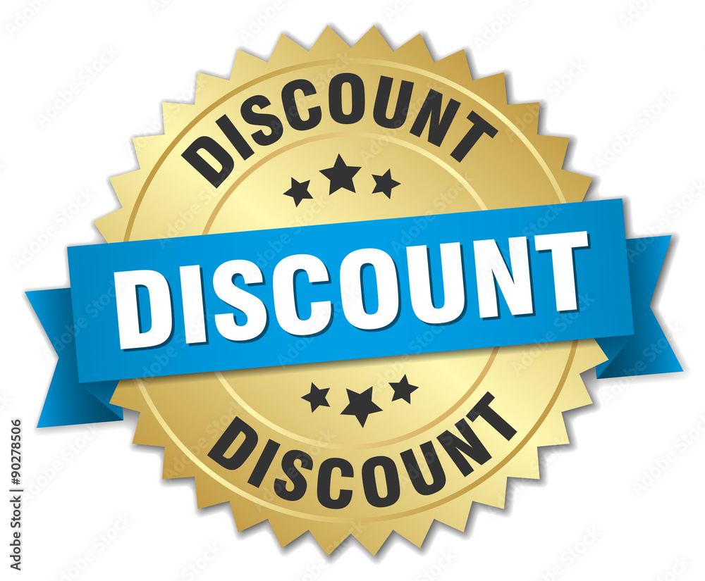 discount 3d gold badge with blue ribbon
