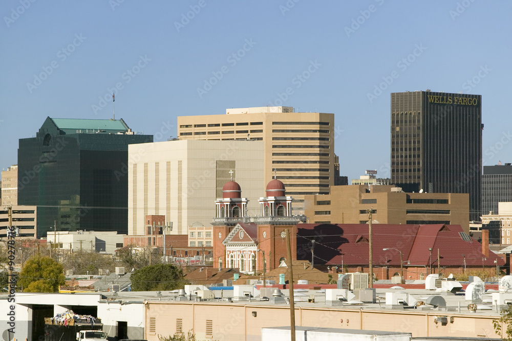 Panoramic view of skyline and downtown El Paso Texas, border town to Juarez, Mexico