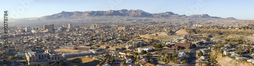 Panoramic view of skyline and downtown of El Paso Texas looking toward Juarez, Mexico photo