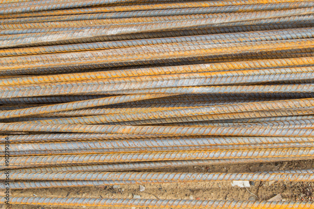 Rebar or steel rods used in construction site.