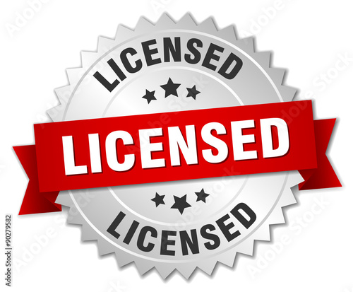 licensed 3d silver badge with red ribbon