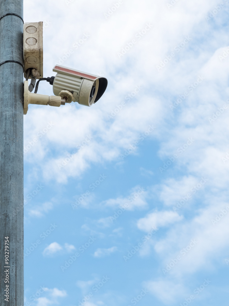 CCTV with blue sky clouds vertical CCTV with blue sky clouds vertical