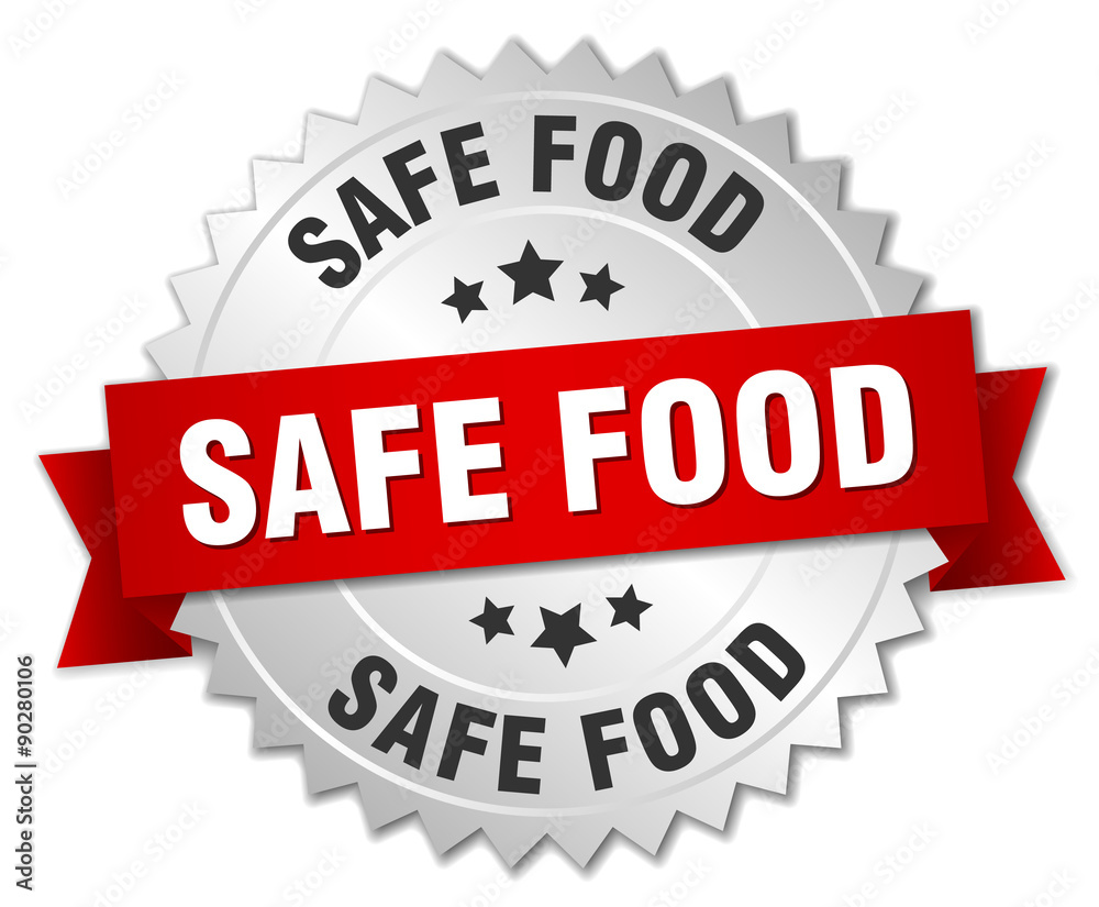 safe food 3d silver badge with red ribbon safe food 3d silver badge with red ribbon