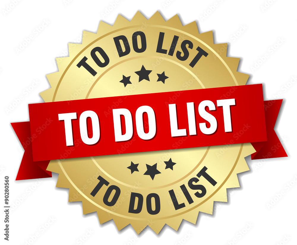 to do list 3d gold badge with red ribbon