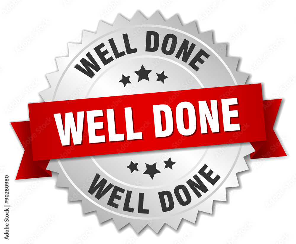 well done 3d silver badge with red ribbon well done 3d silver badge with red ribbon