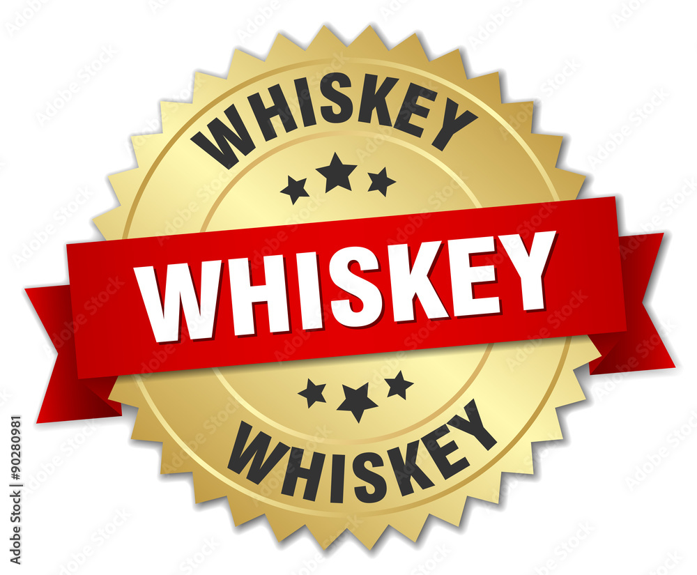 whiskey 3d gold badge with red ribbon whiskey 3d gold badge with red ribbon