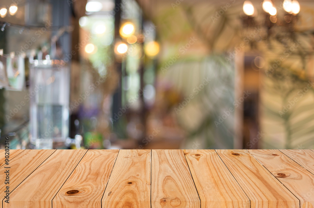 Selected focus empty brown wooden table and Coffee shop blur bac Selected focus empty brown wooden table and Coffee shop blur bac