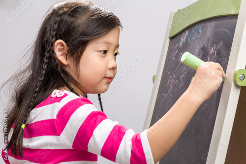 Child Writing on Blackboard Background / Child Writing on Blackboard / Child Writing on Blackboard on White Background