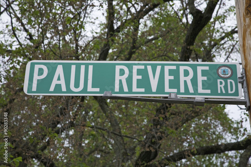 Принти на полотні Paul Revere Road sign, outside Lexington MA to represent the Revolutionary War,