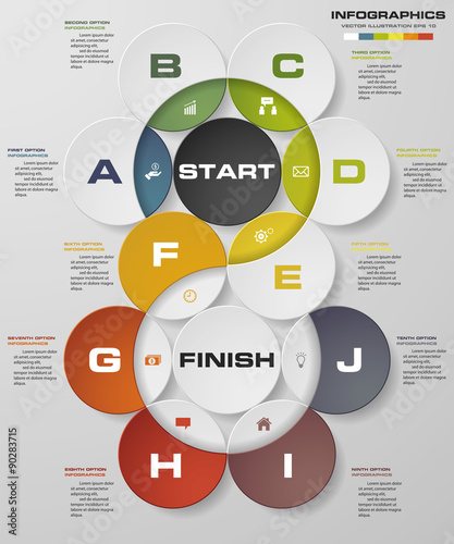 abstract business chart. 10 Steps diagram template/graphic or website layout. Vector. Step by step idea.
