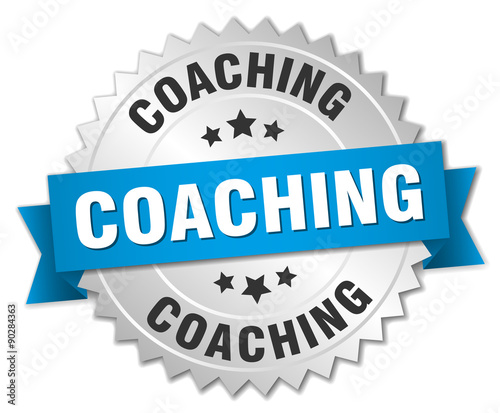 coaching 3d silver badge with blue ribbon