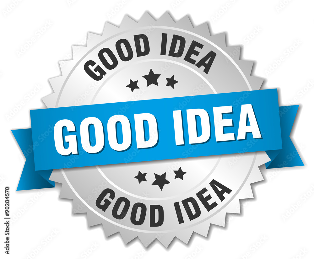 good idea 3d silver badge with blue ribbon good idea 3d silver badge with blue ribbon