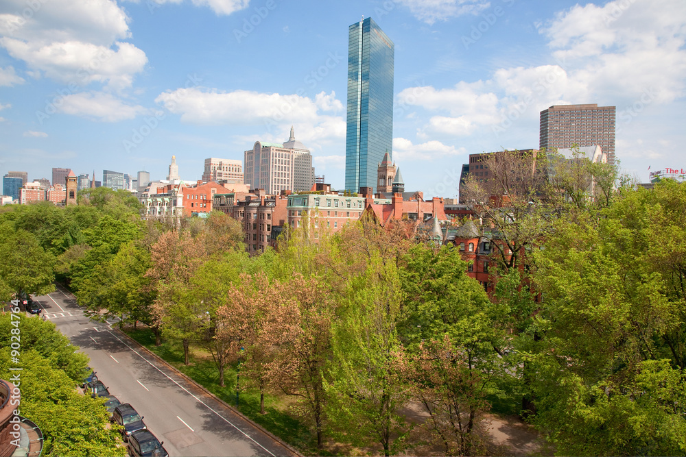 John Hanncock Tower at Back Bay in summer, Boston, MA. John Hanncock Tower at Back Bay in summer, Boston, MA.