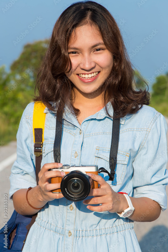 Fototapeta premium asian woman travel with smile and happy 