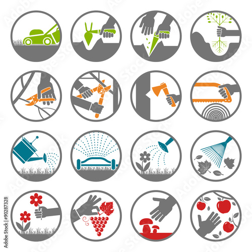 Gardening tools. Pictogram icon set presenting gardening.