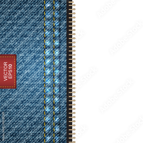 Vector denim jeans background with stitch effect, zipper and place for your message or headline.
