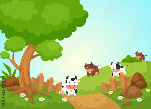 rural landscape and cows