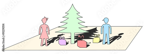 Pastel colored simple Christmas motive cutted on paper sheet
