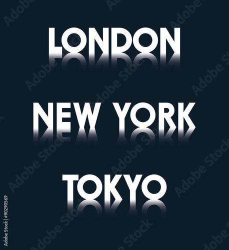 Vector headers for London, New York and Tokyo with a refelction