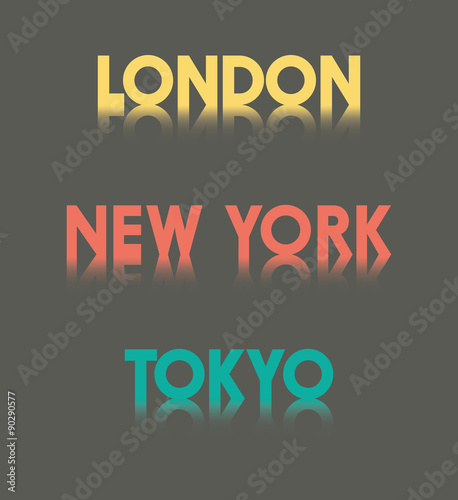 Vector headers for London, New York and Tokyo with a refelction