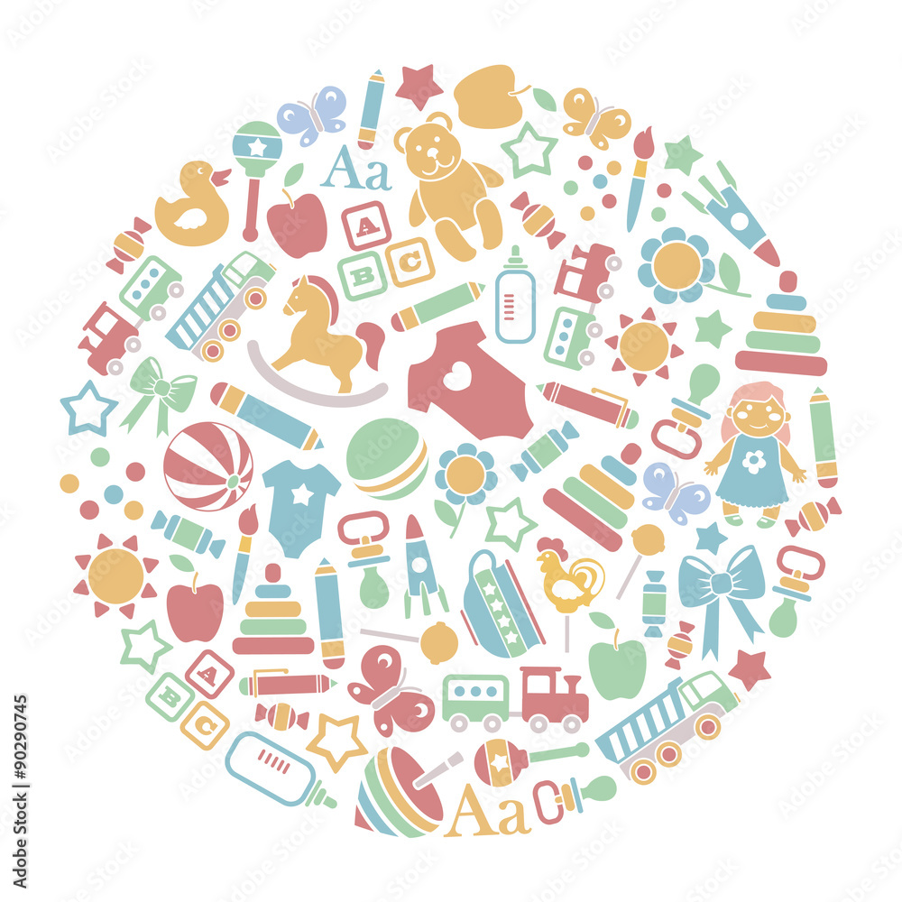 round design element with baby icons. Isolated on white round design element with baby icons. Isolated on white