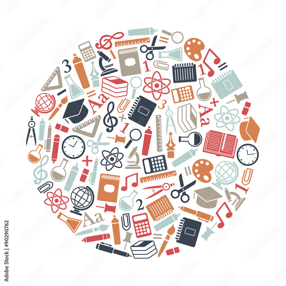 round design element with school icons. Isolated on white round design element with school icons. Isolated on white