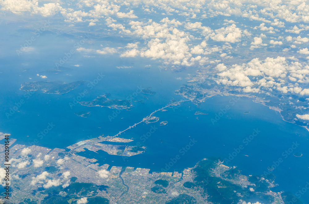Aerial view of seto ohashi bridge in japan