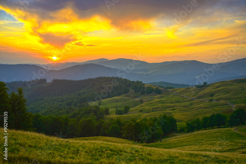 beautiful sunset in Carpathian Mountains