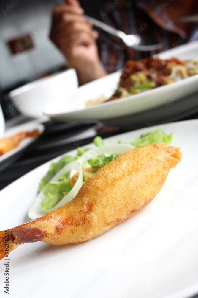 Fried shrimp at restaurant Fried shrimp at restaurant