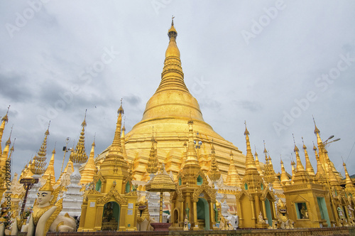 Shwedagon Paya pagoda Myanmer famous sacred place and tourist attraction landmark.Yangon, Myanmar
