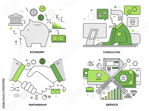 Banking services flat line illustration