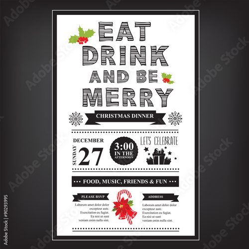 Christmas restaurant and party menu, invitation.