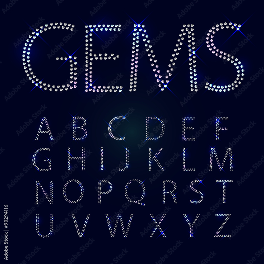 Gems alphabet. All capital letters. Gems alphabet. All capital letters.