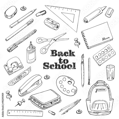 Back to school - set of objects in sketch style