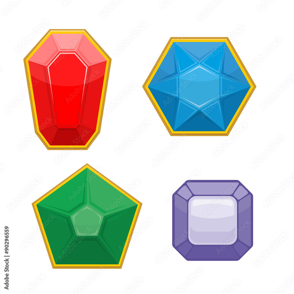Set of precious stones. Emerald and Ruby. Sapphire and Amethyst. Set of precious stones. Emerald and Ruby. Sapphire and Amethyst.