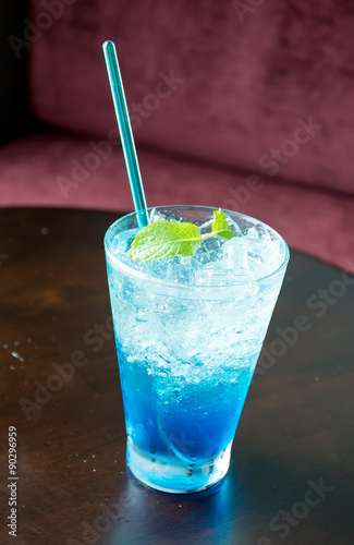 blue hawaiian soda with peppermint on top