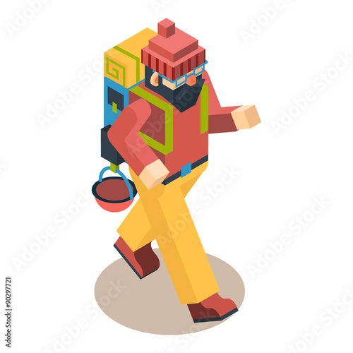 Backpacker Traveler Polygonal Character Walk Concept 3d