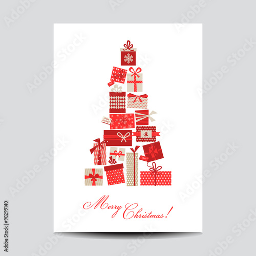 Vintage Christmas Card - Christmas Tree from Gifts - in vector
