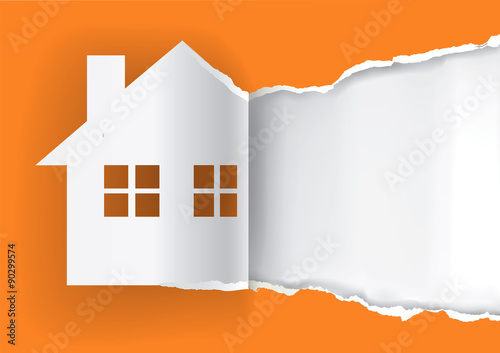 House for sale advertisement template.
Illustration of ripped paper paper house symbol with place for your text or image.  Vector available.	
