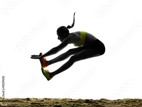 Fototapeta kobieta skok w dal na białym tle sylwetka